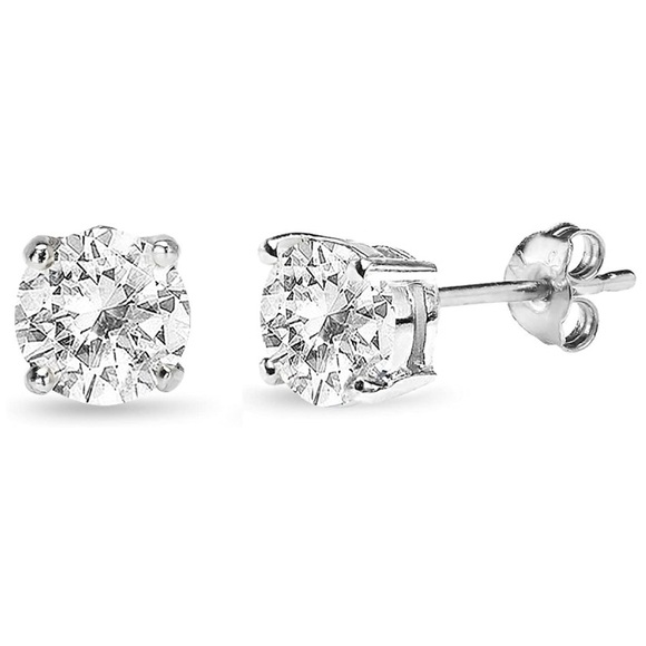 Sparkling White Topaz Solitaire Earrings - Picture 1 of 3